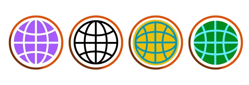 Set of web browser icons with different color and style isolated on white bac Stock Illustration