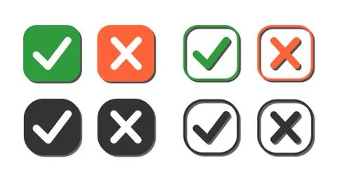 Set of web buttons. Green check marks and red crosses. Confirm and cancel icons. Stock Illustration