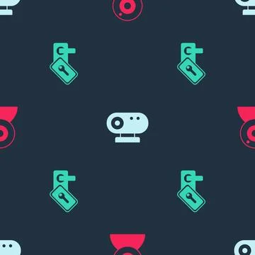 Set Web camera, and Digital door lock on seamless pattern. Vector Stock Illustration