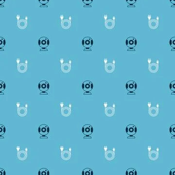 Set Web camera and Electric plug on seamless pattern. Vector Illustrazione stock