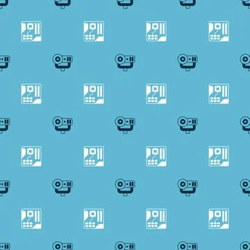 Set Web camera and Motherboard digital chip on seamless pattern. Vector Illustrazione stock