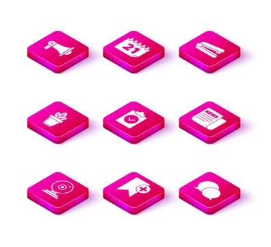 Set Web camera, Bookmark, Flowers in pot, Completed task, Speech bubble chat Stock Illustration