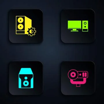 Set Web camera, Case of computer, Uninterruptible power supply and Computer 스톡 일러스트