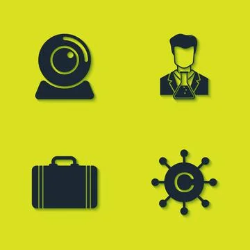 Set Web camera, Copywriting network, Suitcase for travel and Scientist and test Illustrazione stock