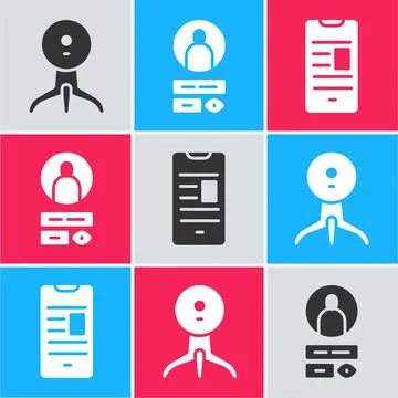 Set Web camera, Create account screen and Online book on mobile icon. Vector 스톡 일러스트