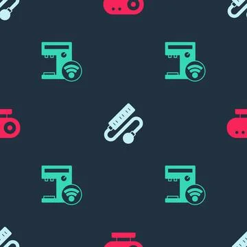 Set Web camera, Electric extension cord and Smart coffee machine on seamless Illustrazione stock