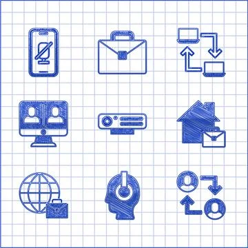 Set Web camera, Freelancer, Project team base, Online working, Video chat Stock Illustration