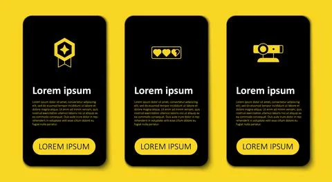 Set Web camera, Game life bar and rating with medal. Business infographic 스톡 일러스트