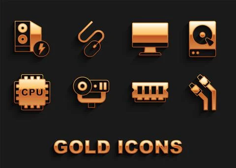 Set Web camera, Hard disk drive HDD, LAN cable network internet, RAM, random 스톡 일러스트