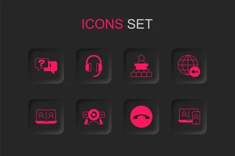 Set Web camera, Headphones, Question and Answer, Telephone handset, Video c.. Stock Illustration