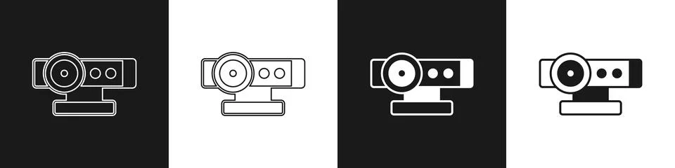 Set Web camera icon isolated on black and white background. Chat camera. Webcam Stock Illustration