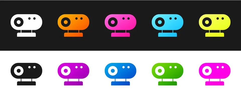 Set Web camera icon isolated on black and white background. Chat camera. Webcam 스톡 일러스트