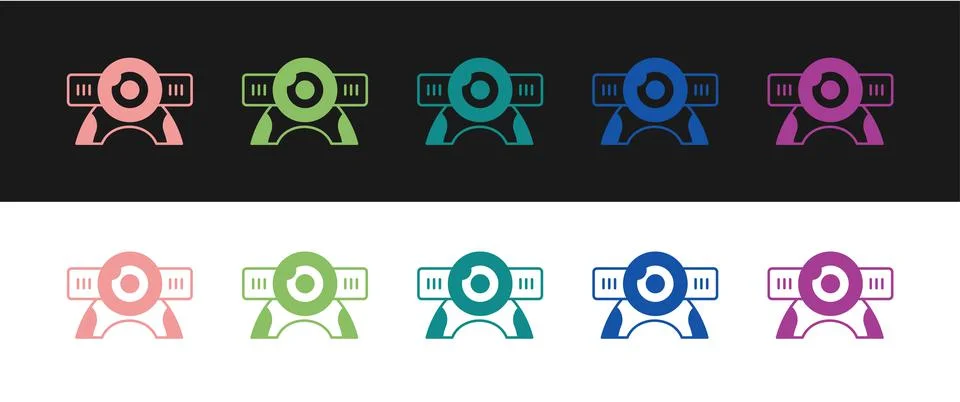 Set Web camera icon isolated on black and white background. Chat camera. Webc 스톡 일러스트