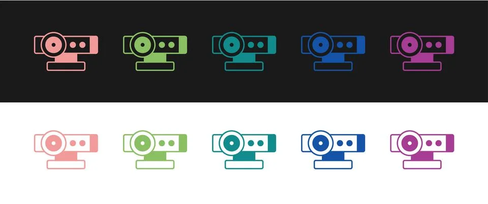 Set Web camera icon isolated on black and white background. Chat camera. Webcam Stock Illustration