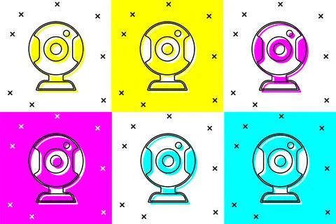 Set Web camera icon isolated on color background. Chat camera. Webcam icon... Stockillustratie