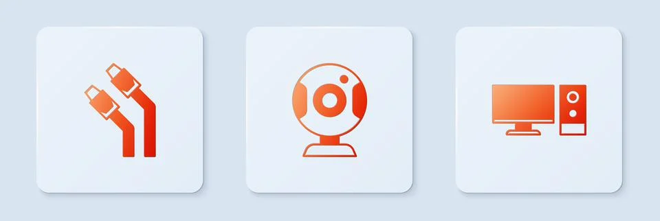 Set Web camera, LAN cable network internet and Computer monitor. White square Stock Illustration