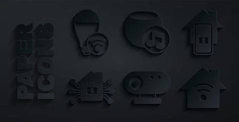Set Web camera, Mobile with smart home, Smart, wi-fi, Voice assistant and l.. Stock Illustration