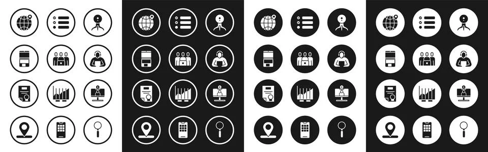 Set Web camera, Online class, Laptop, Location on the globe, Student, Task list Stock Illustration