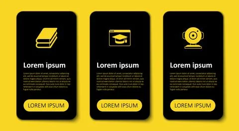 Set Web camera, Online education and Book. Business infographic template. Vector Stock Illustration