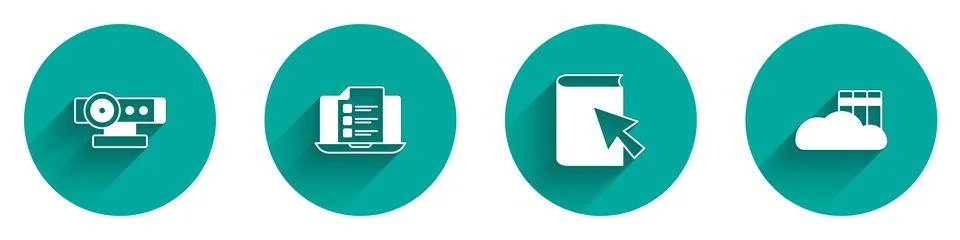 Set Web camera, Online quiz, test, survey, book and Cloud or online library icon イラスト素材