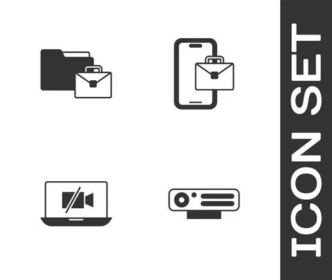 Set Web camera, Online working, Video Off on laptop and Freelancer icon. Vector Stock Illustration