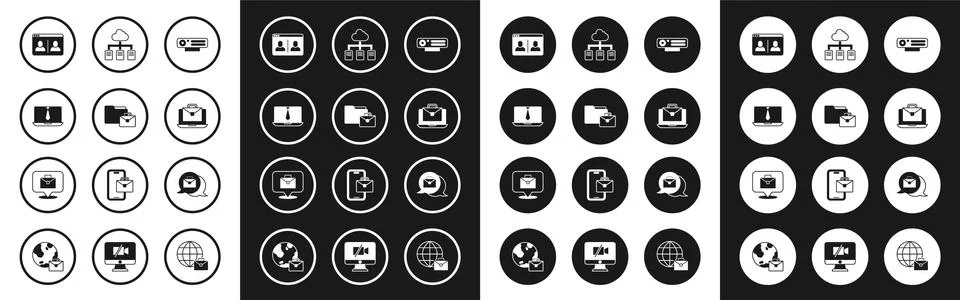 Set Web camera, Online working, Video chat conference, and icon. Vector Stock Illustration