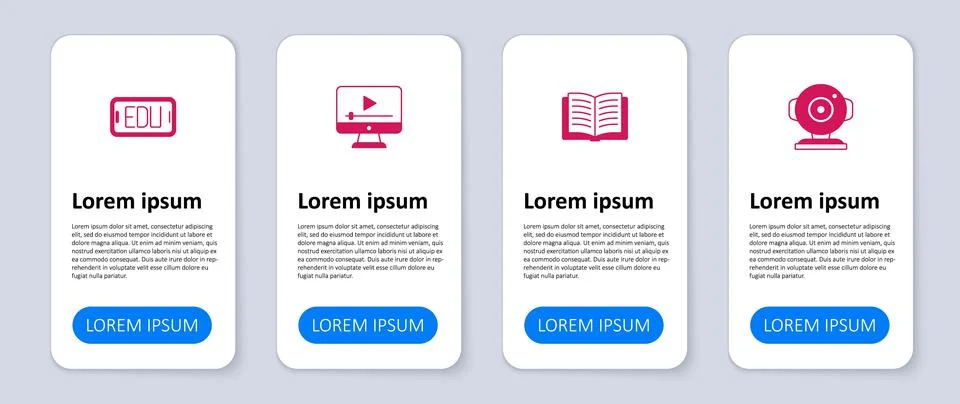 Set Web camera, Open book, Online play video and education. Business infographic 스톡 일러스트