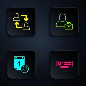 Set Web camera, Project team base, Time management and Freelancer. Black square 스톡 일러스트