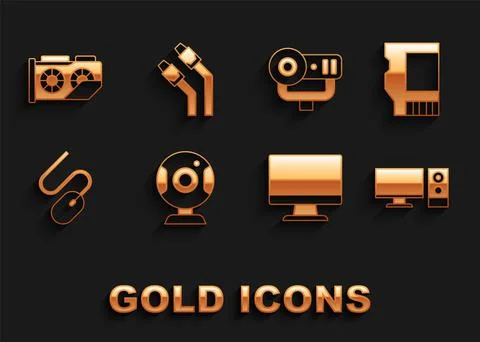 Set Web camera, SD card, Computer monitor, screen, mouse, Video graphic and LAN 스톡 일러스트