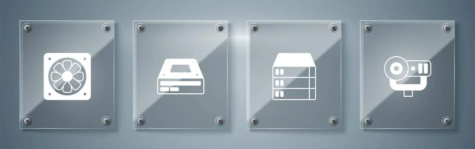 Set Web camera, Server, Data, Hosting, Optical disc drive and Computer cooler Illustrazione stock