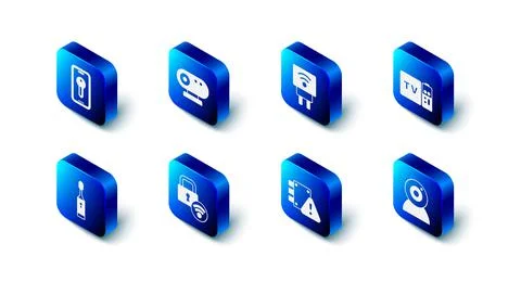 Set Web camera, Smart electric plug, Multimedia and TV box receiver, House under Stock Illustration