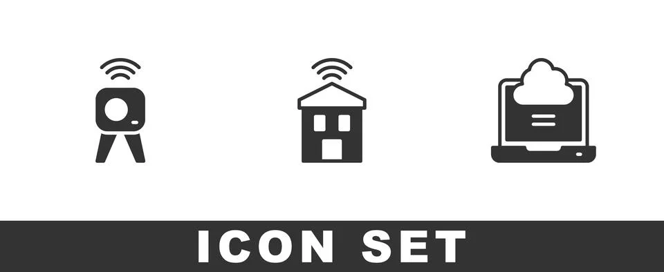 Set Web camera, Smart home with wi-fi and Network cloud connection icon. Vector Illustrazione stock