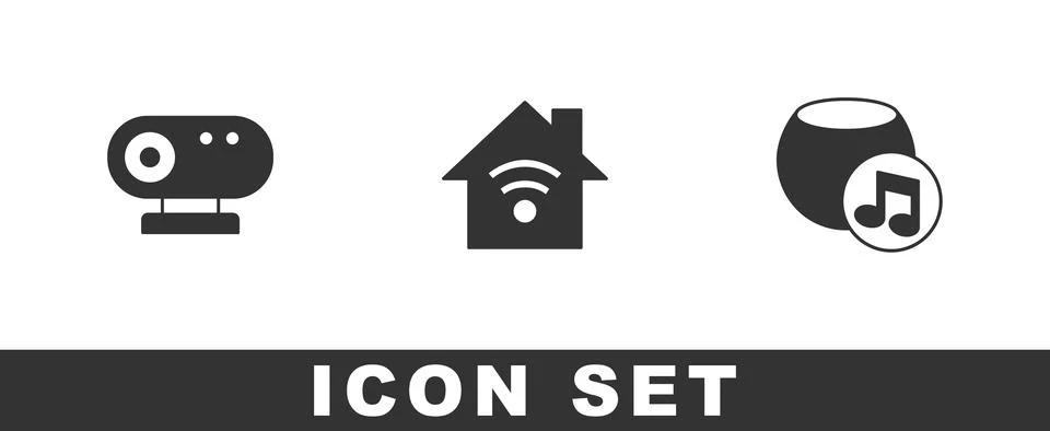 Set Web camera, Smart home with wi-fi and Voice assistant icon. Vector Stock Illustration