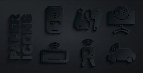 Set Web camera, Smart Tv system, Computer keyboard, car, Air headphones and Stock Illustration