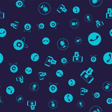 Set Web camera, Telephone handset, Mute microphone and Video chat conference on Stock Illustration