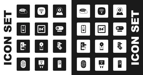 Set Web camera, Thermostat, Smartphone battery charge, Water sensor, Wi-Fi Stock Illustration