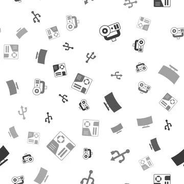 Set Web camera, USB, Computer monitor screen and Motherboard digital chip on  イラスト素材