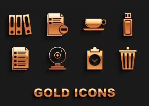 Set Web camera, USB flash drive, Trash can, Completed task, File document Stock Illustration