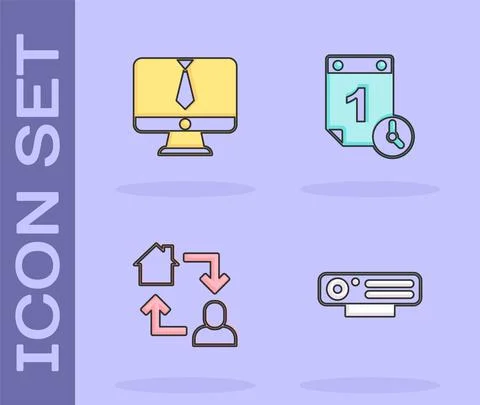 Set Web camera, Video chat conference, Online working and Time management icon Stock Illustration
