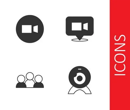 Set Web camera, Video chat conference, Meeting and  icon. Vector Stock Illustration
