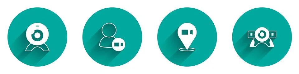 Set Web camera, Video chat conference, and icon with long shadow. Vector 스톡 일러스트