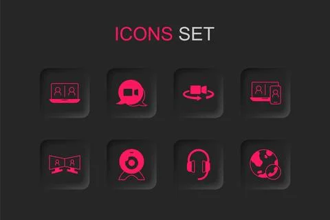 Set Web camera, Video chat conference, Headphones, 360 degree view and  ico.. 스톡 일러스트