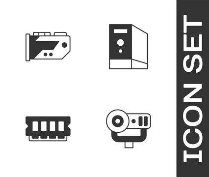 Set Web camera, Video graphic card, RAM, random access memory and Case of Stock Illustration