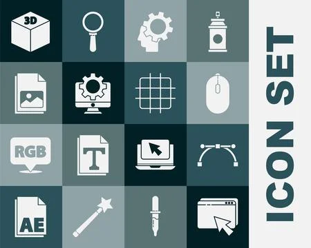 Set Web design and development, Bezier curve, Computer mouse, Human head with Illustrazione stock