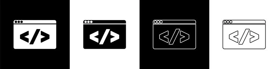 Set Web design and front end development icon isolated on black and white Stock Illustration