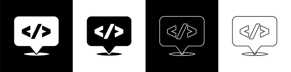 Set Web design and front end development icon isolated on black and white Illustrazione stock