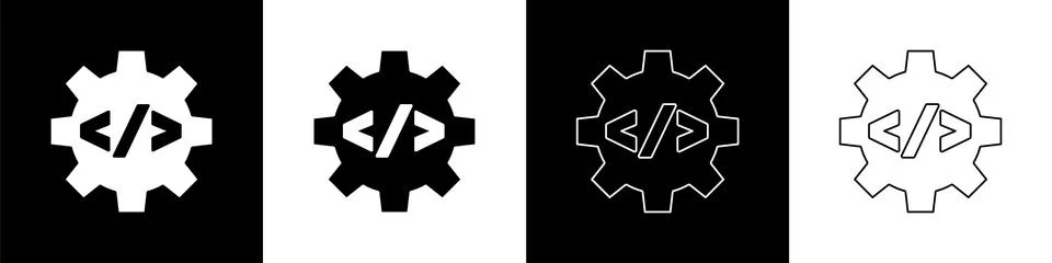 Set Web design and front end development icon isolated on black and white 스톡 일러스트