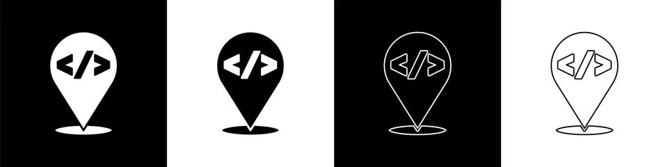 Set Web design and front end development icon isolated on black and white 스톡 일러스트