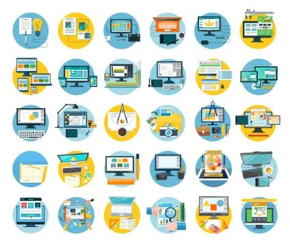 Set of Web Design Icon Flat Concept Stock Illustration