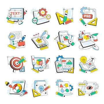Set of Web Designing Doodle Icons Stock Illustration